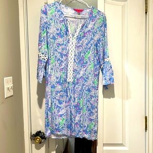 LILLY PULITZER HOLLIE TUNIC DRESS, BLUE PERI, TURTLE PRINT